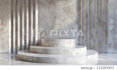 Empty marble podium for product display on gray background. top view 115265955