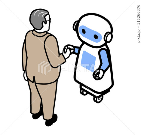 ロボットと握手するシニア男性 ロボットと握手するシニア男性 115266376
