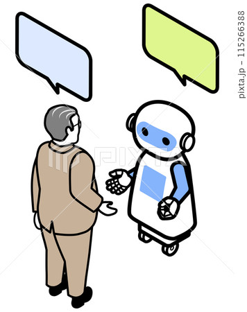 ロボットと会話するシニア男性 115266388