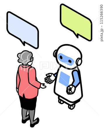 ロボットと会話するシニア女性 ロボットと会話するシニア女性 115266390