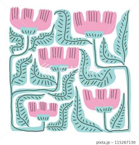 Colorful doodle floral arrangement illustration in a trendy style 115267130
