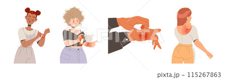 People Characters Suffering from Neurodermatitis Itching, Excessive Rubbing and Scratching Skin Vector Set People Characters Suffering from Neurodermatitis Itching, Excessive Rubbing and Scratching Skin Vector Set 115267863