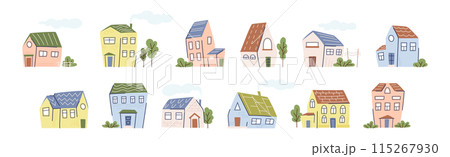Various Small House with Green Tree Vector Set Various Small House with Green Tree Vector Set 115267930