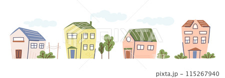 Various Small House with Green Tree Vector Set Various Small House with Green Tree Vector Set 115267940