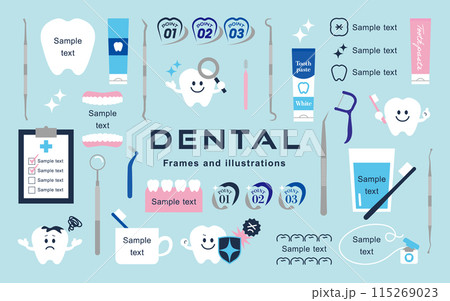 歯のフレームイラストセット 歯のフレームイラストセット 115269023
