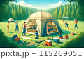 家族で楽しむキャンプ:テント設営の風景 家族で楽しむキャンプ:テント設営の風景 115269051