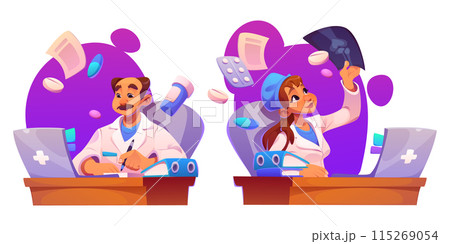 Computer on desk and woman doctor in hospital Computer on desk and woman doctor in hospital 115269054