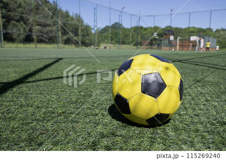 Close up on a football ball on the football field Close up on a football ball on the football field 115269240
