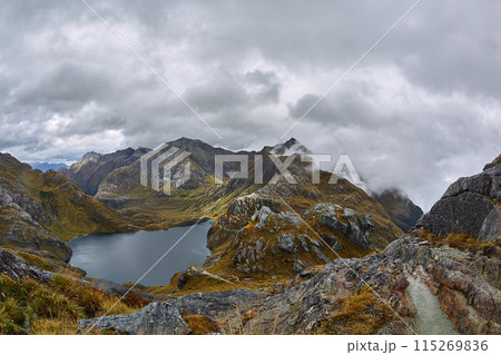 High mountain hiking trail on Routeburn track 115269836