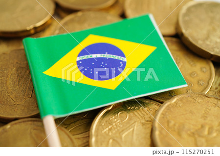 Brazil flag on coins, finance and banking. Brazil flag on coins, finance and banking. 115270251