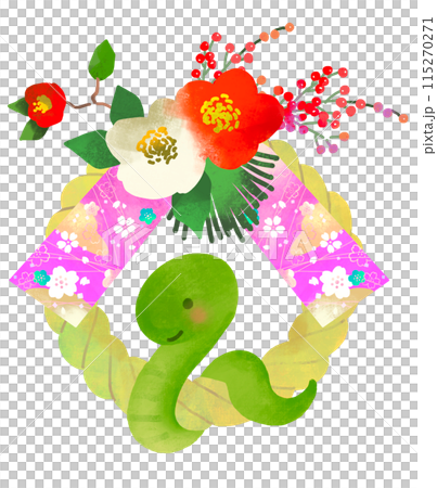Year of the Snake - Shimenawa, decorations and snake illustration Year of the Snake - Shimenawa, decorations and snake illustration 115270271