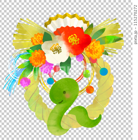 Year of the Snake - Shimenawa, decorations and snake illustration Year of the Snake - Shimenawa, decorations and snake illustration 115270272