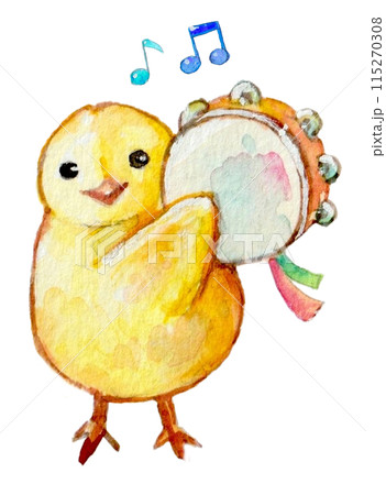 タンバリンをたたくヒヨコ タンバリンをたたくヒヨコ 115270308