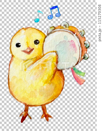 タンバリンをたたくヒヨコ タンバリンをたたくヒヨコ 115270308