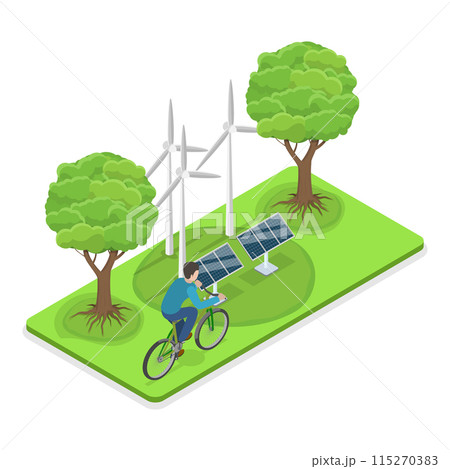 3D Isometric Flat Illustration of Sustainable Transportation, Green Eco Vehicles. Item 3 115270383