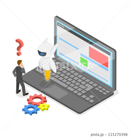 3D Isometric Flat Illustration of Chatbot Assistant, Online Customer Support. Item 3 115270396