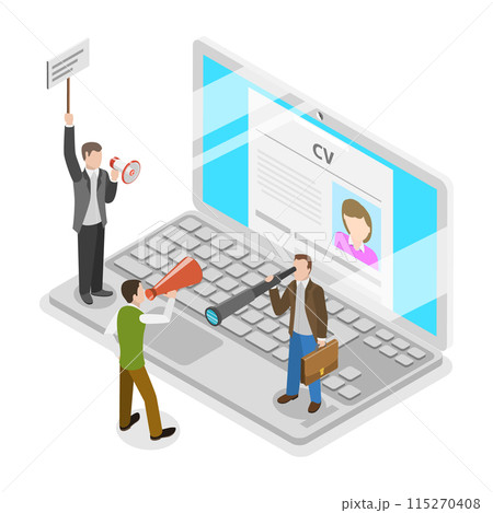 3D Isometric Flat Illustration of HR Recruitment, Looking for Talent. Item 3 115270408