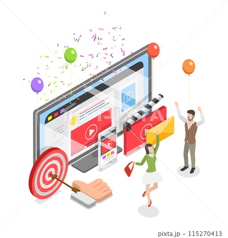3D Isometric Flat Illustration of Motion Design Studio, Video Marketing Service. Item 3 115270413