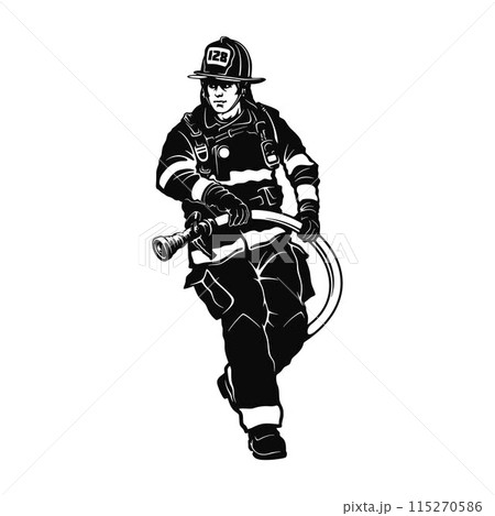 Fireman, firefighter stencil. Firefighter black icon on white background 115270586