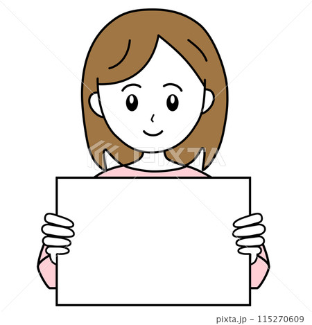 パネルを持ってポイントを説明する若い女性のシンプルな線画イラスト素材 パネルを持ってポイントを説明する若い女性のシンプルな線画イラスト素材 115270609