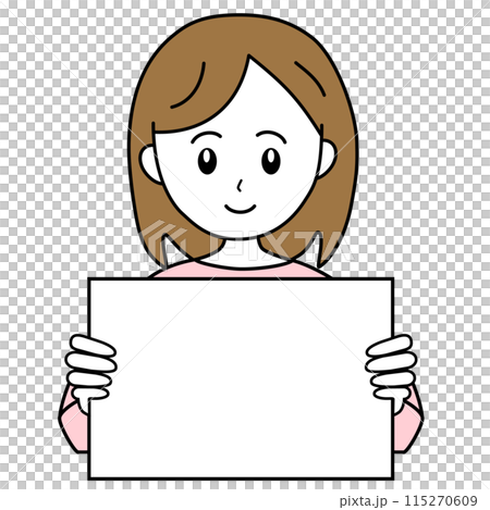 パネルを持ってポイントを説明する若い女性のシンプルな線画イラスト素材 パネルを持ってポイントを説明する若い女性のシンプルな線画イラスト素材 115270609