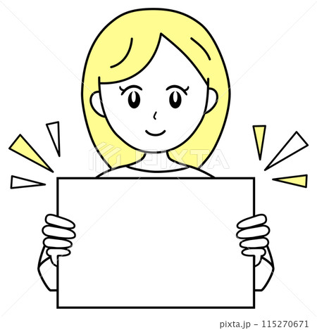 パネルを持ってポイントを説明する若い女性のシンプルな線画イラスト素材 パネルを持ってポイントを説明する若い女性のシンプルな線画イラスト素材 115270671