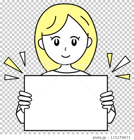 パネルを持ってポイントを説明する若い女性のシンプルな線画イラスト素材 パネルを持ってポイントを説明する若い女性のシンプルな線画イラスト素材 115270671