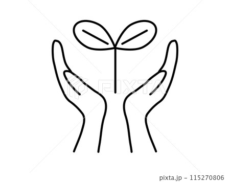 両手で囲む双葉イラスト_モノクロ 両手で囲む双葉イラスト_モノクロ 115270806