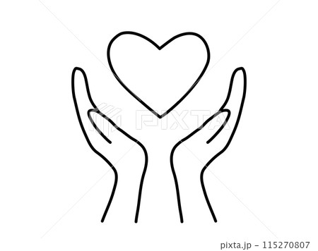 両手で囲むハートイラスト_モノクロ 115270807