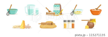 Baking Ingredients and Utensil at Kitchen Vector Set Baking Ingredients and Utensil at Kitchen Vector Set 115271135