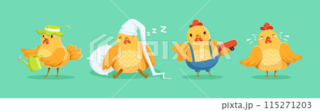 Funny Chicken Bird Engaged in Different Activity Vector Set 115271203