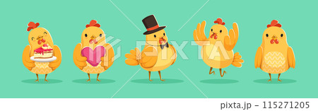 Funny Chicken Bird Engaged in Different Activity Vector Set 115271205