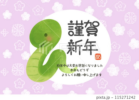 巳年　ヘビのイラストのかわいい年賀状　2025年 115271242