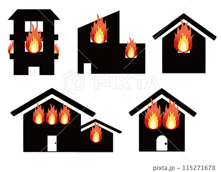 火事の住宅のイラストセット 火事の住宅のイラストセット 115271678