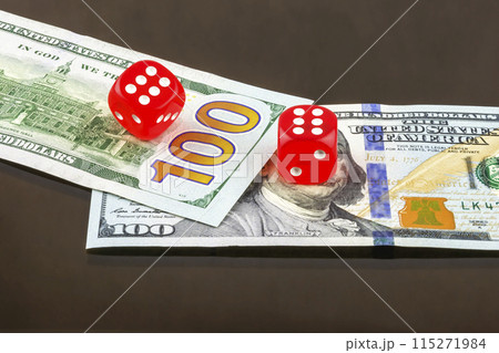 On banknotes are two red dice poker On banknotes are two red dice poker 115271984