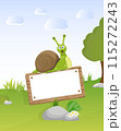 cartoon snail on blank text wood with forest view 115272243