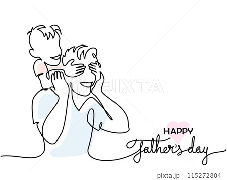Happy Fathers Day holiday card. Son hug dad from back Happy Fathers Day holiday card. Son hug dad from back 115272804
