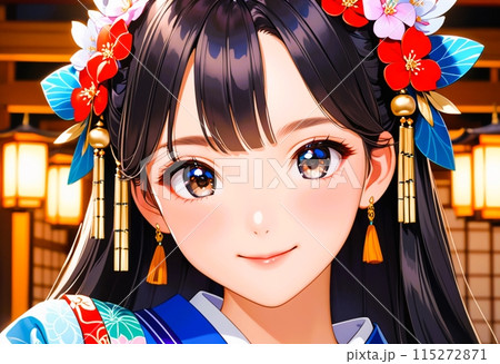 可愛い芸者あるいは舞子の女の子 顔のアップ 可愛い芸者あるいは舞子の女の子 顔のアップ 115272871