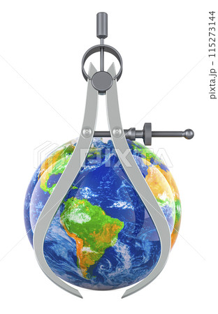 Outside Caliper with Earth Globe, 3D rendering Outside Caliper with Earth Globe, 3D rendering 115273144