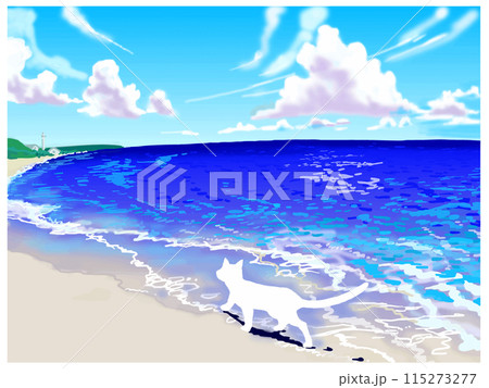 海辺をゆく白猫 115273277