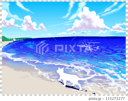 海辺をゆく白猫 115273277