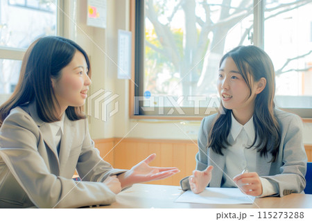 女子高校生にアドバイスするスクールカウンセラー_1 115273288