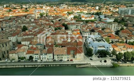 Aerial view of the Chopin embankment and the cityscape Romans-sur-Isere, France Aerial view of the Chopin embankment and the cityscape Romans-sur-Isere, France 115273921