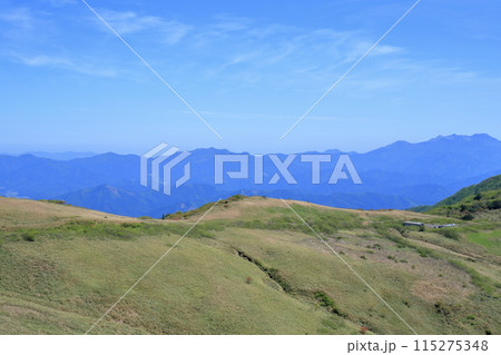 大川嶺登山口駐車場からの稜線を眺める　初夏　（愛媛県　四国カルスト） 115275348