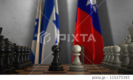 Taiwan and Israel National Flags with Chess Game 3D Illustration. Politics Concept, Government Conflict 115275393