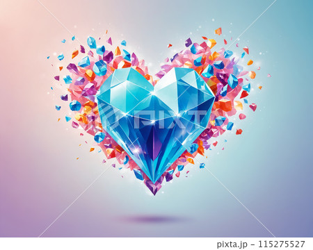 Abstract bright heart in the form of a gemstone surrounded by fragments Abstract bright heart in the form of a gemstone surrounded by fragments 115275527