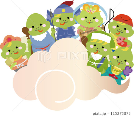 雲に乗ってやってきた十二支のヘビの七福神セット 115275873