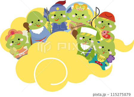 雲に乗ってやってきた十二支のヘビの七福神セット 115275879