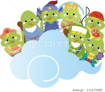 雲に乗ってやってきた十二支のヘビの七福神セット 115275880