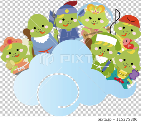 雲に乗ってやってきた十二支のヘビの七福神セット 115275880